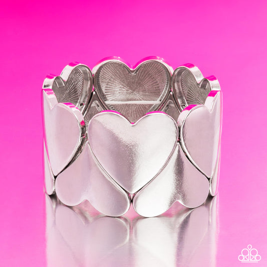 Sweetheart Setting - Silver Heart Stretch Bracelet Paparazzi B1846