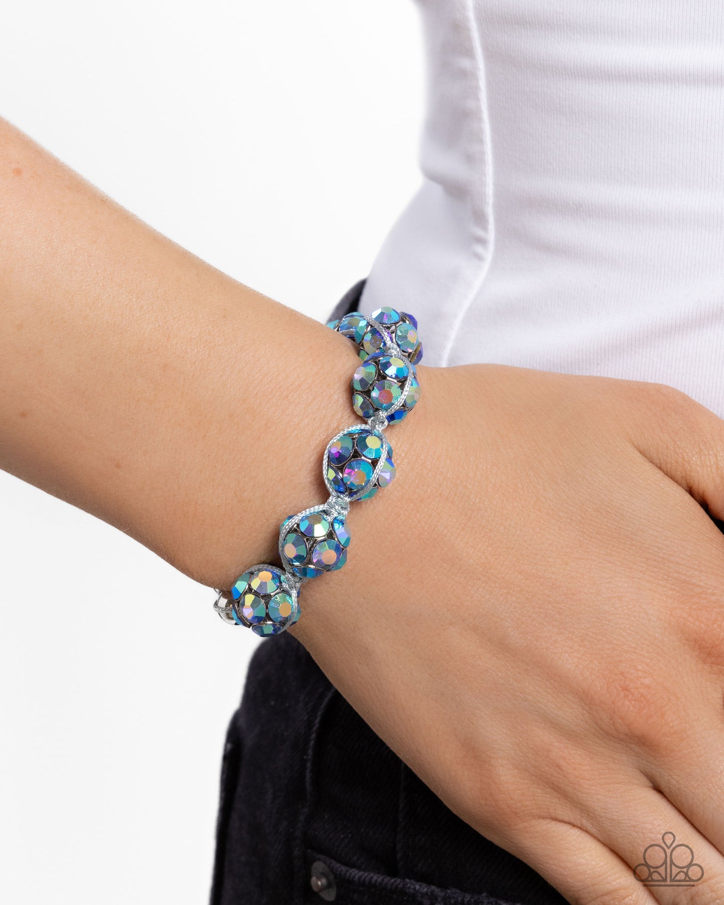 Paparazzi Knotted Kindness - Blue Light Sapphire Iridescent Bead Sliding Knot Closure Bracelet Paparazzi B0453