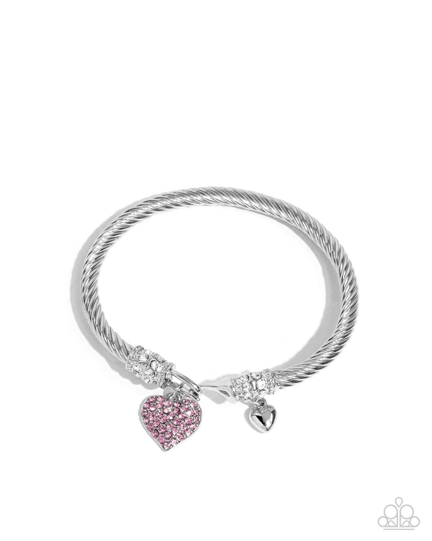 Heart Hour - Pink - Light Rose Rhinestone Silver Heart Hook & Eye Closure Bracelet Paparazzi B1795