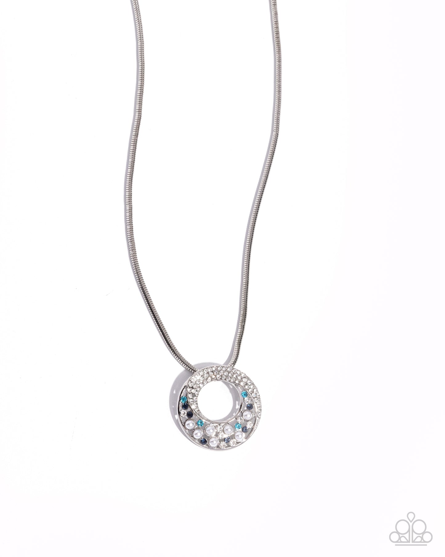 Scintillating Spiral - Blue Montana, Aquamarine Rhinestone & White Pearl Necklace Paparazzi N2426