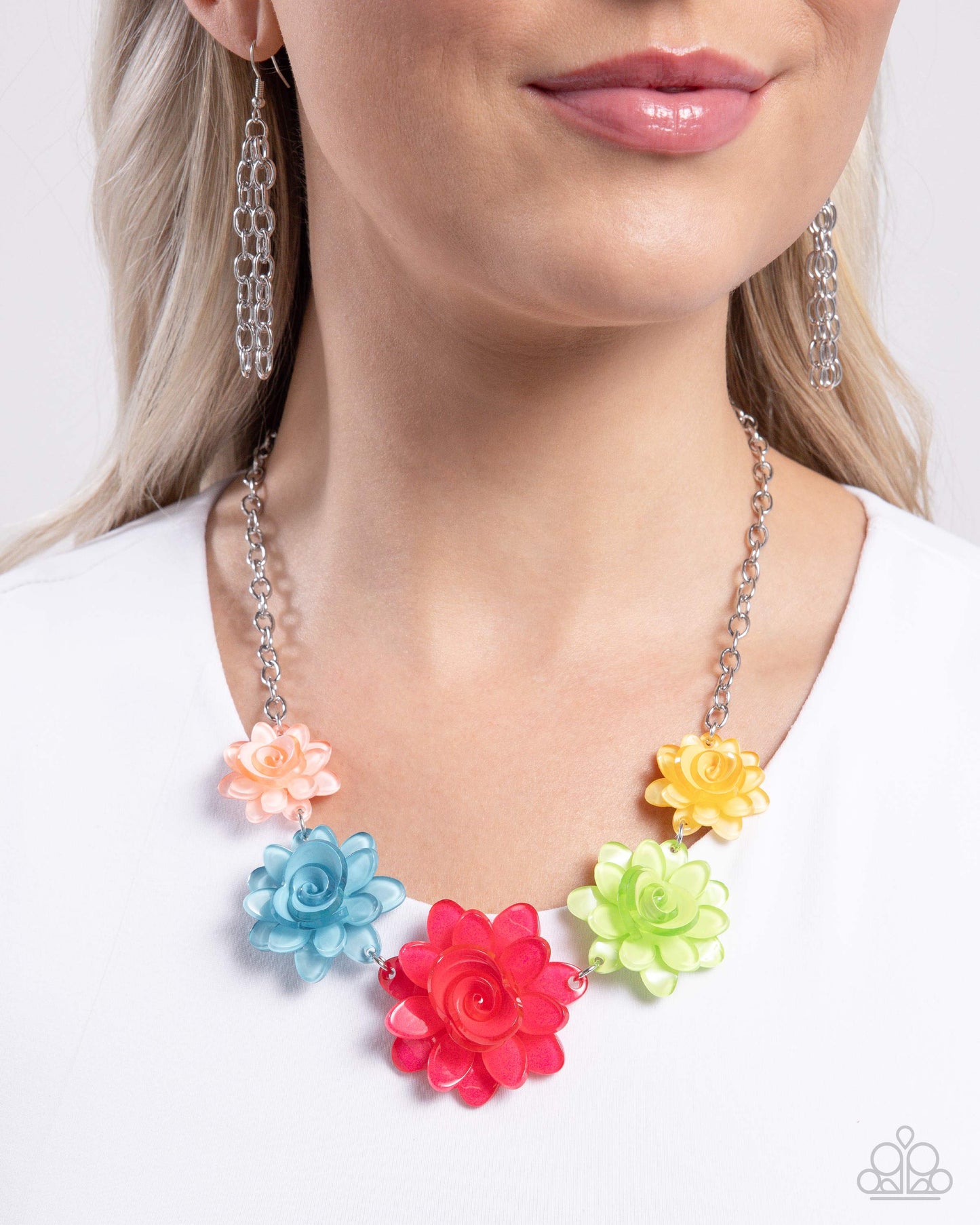 Spring Break Style - Multicolored Acrylic Flower Necklace Paparazzi N3463