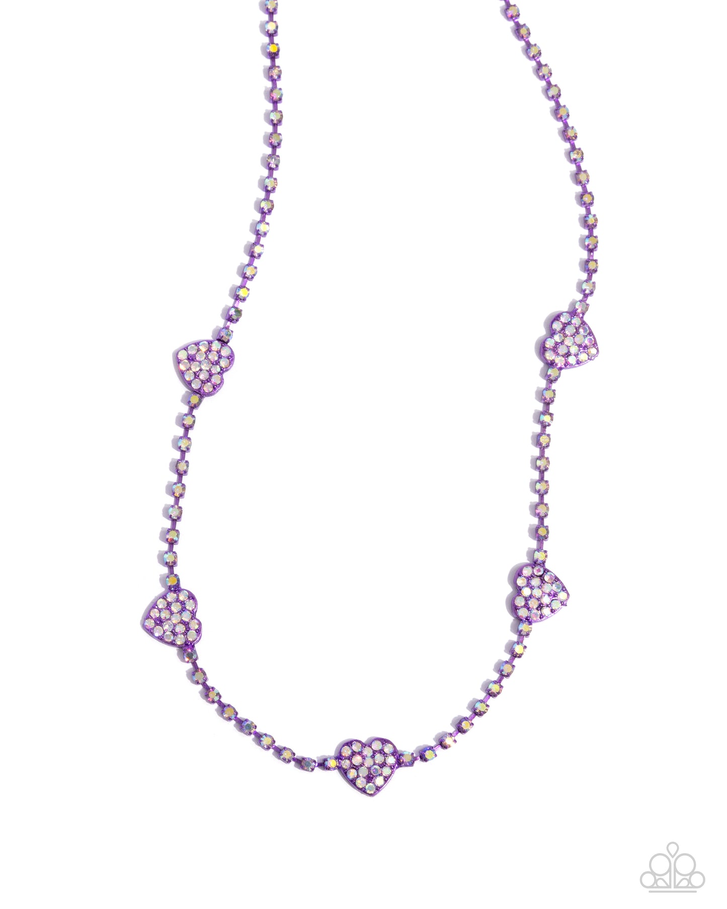 Homecoming Hearts - Purple Metallic Heart White Iridescent Rhinestone Short Necklace Paparazzi