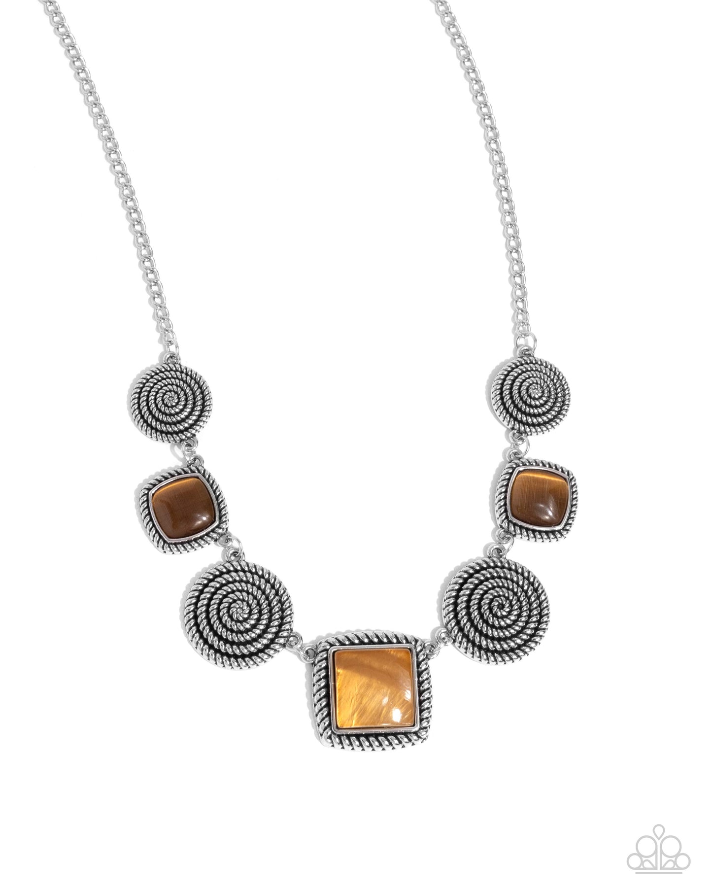 Spiral Sass - Brown Glassy Cat's Eye Stone Silver Necklace Paparazzi N2384