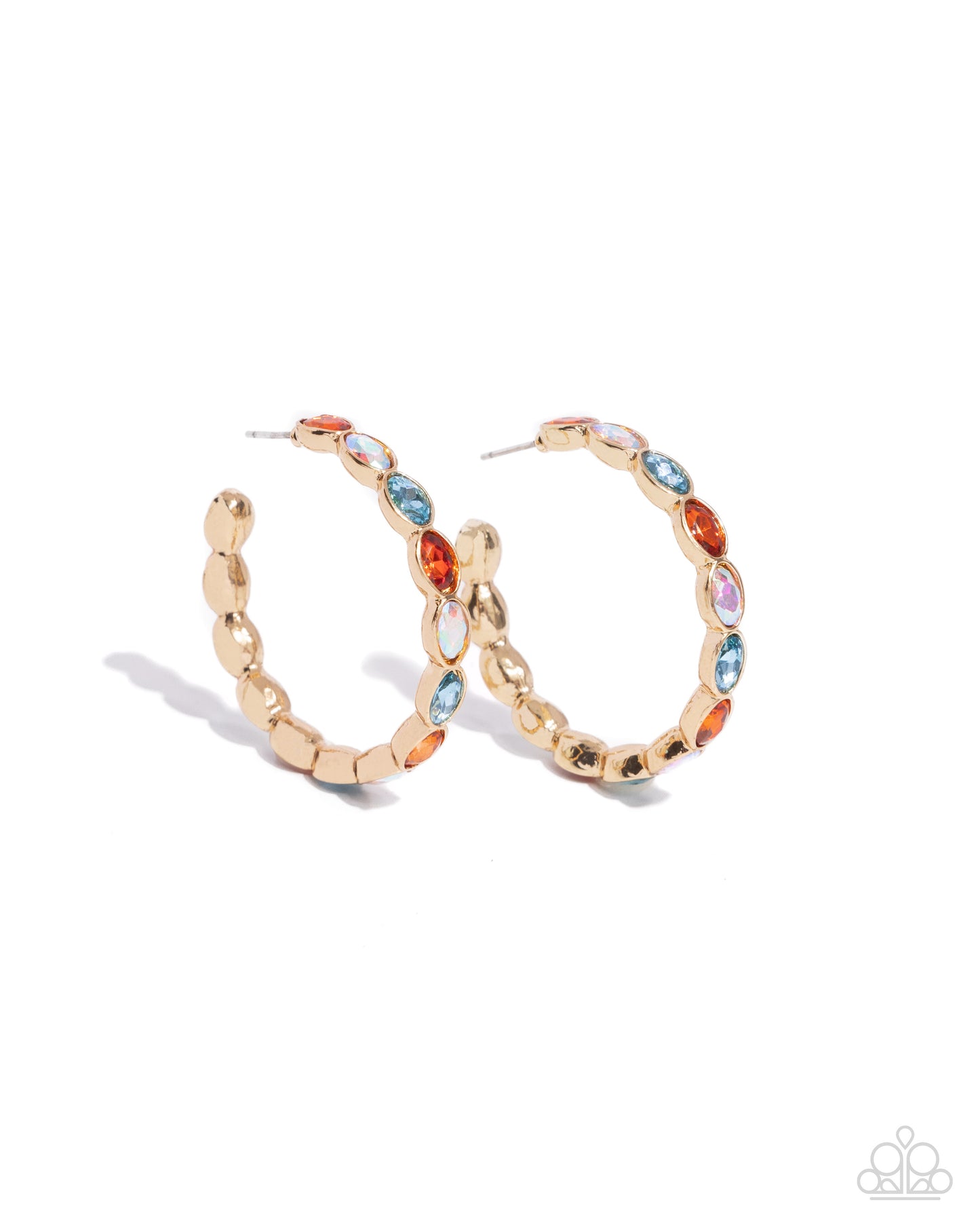 Pressing Princess - Gold, Glittery Multicolored & Iridescent Gem 1 1/2 Inch Hoop Earring Paparazzi E2162