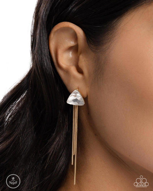 Candescent Class - Gold & White Gem Double Sided Post Earring Paparazzi E2547