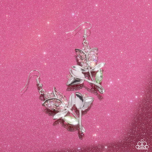 Tulip Tradition - Pink Rhinestone Tulip Earring Paparazzi E2460