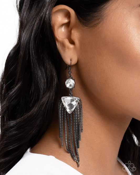 Maven Musings - Black Gunmetal Box Chain & White Gem Earring Paparazzi E2286