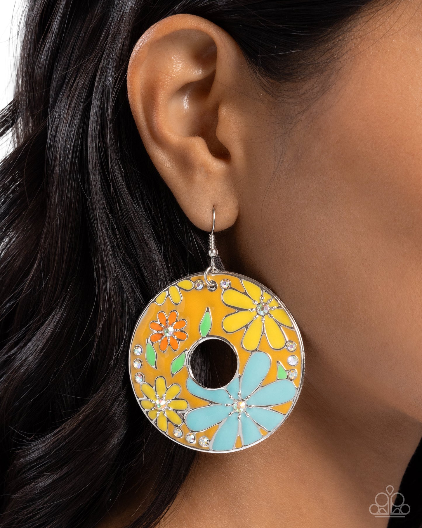 Embroidered Elegance - Yellow Primrose, Saffron, Orange Flower Earring Paparazzi E2638
