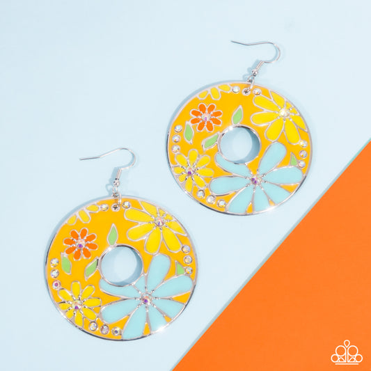 Embroidered Elegance - Yellow Primrose, Saffron, Orange Flower Earring Paparazzi E2638