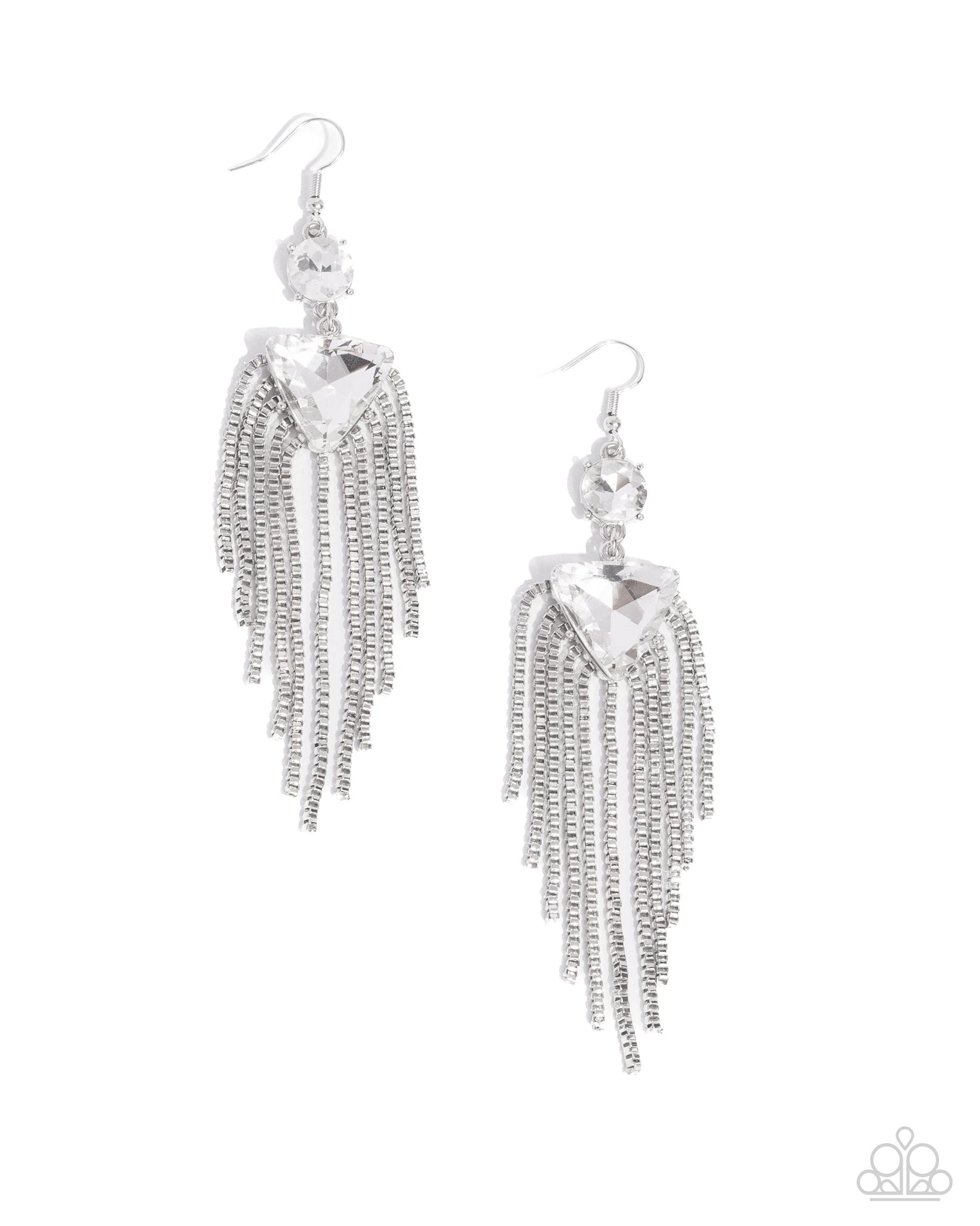 Maven Musings - White Triangular & Round Gem Fringe Earring Paparazzi