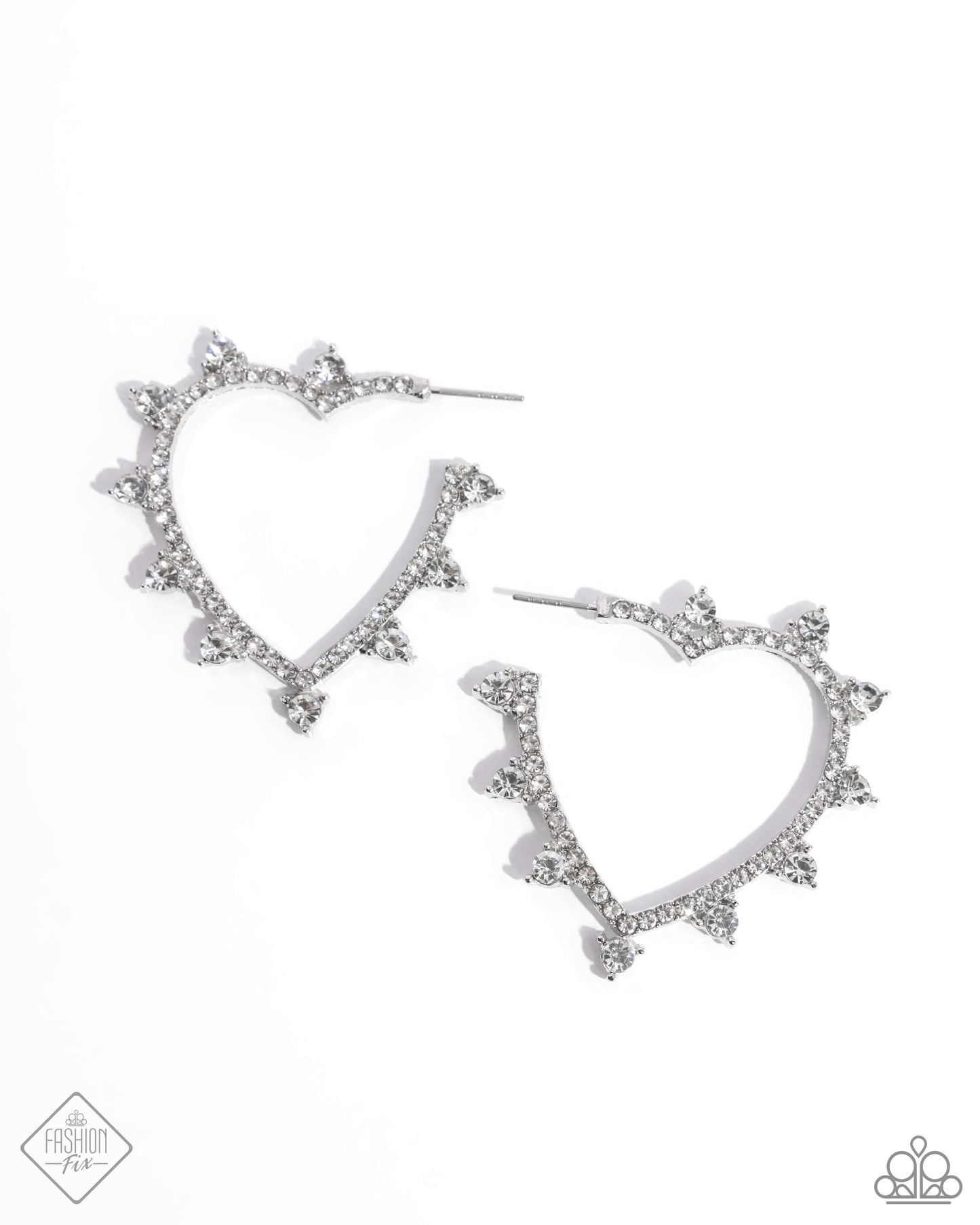 Excessive Elevation - White Rhinestone Heart 1 1/2 Inch Hoop Earring Fiercely 5th Avenue Fashion Fix September 2024 Paparazzi