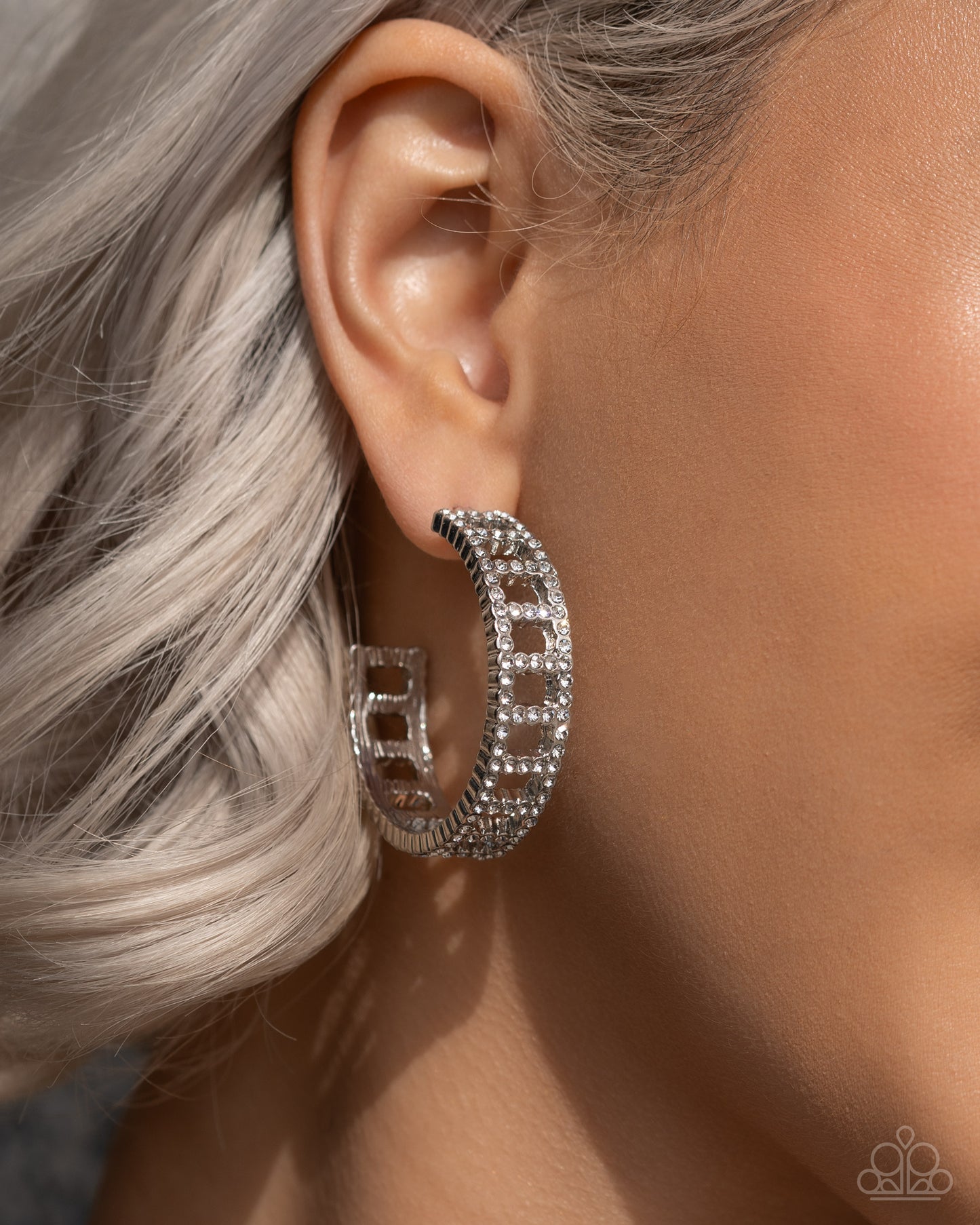 Bridging Brilliance - White Rhinestone 1 1/2 Hoop Earring 2024 Convention Exclusive Paparazzi E2125