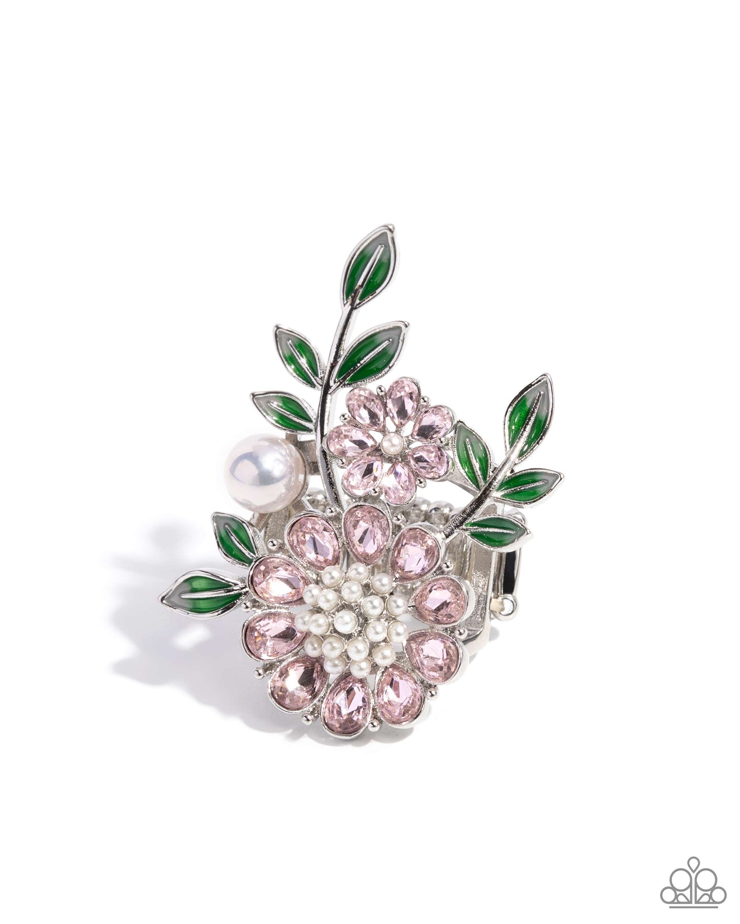 Budding Bling - Pink Gem Flower Ring Life Of The Party August 2024 Paparazzi R0793