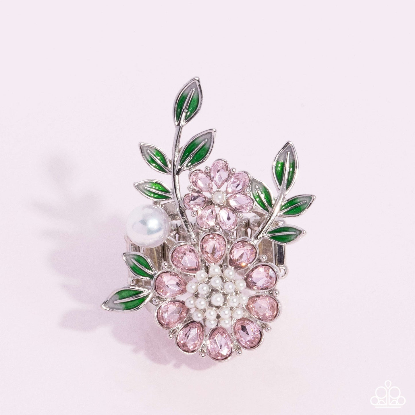 Budding Bling - Pink Gem Flower Ring Life Of The Party August 2024 Paparazzi R0793