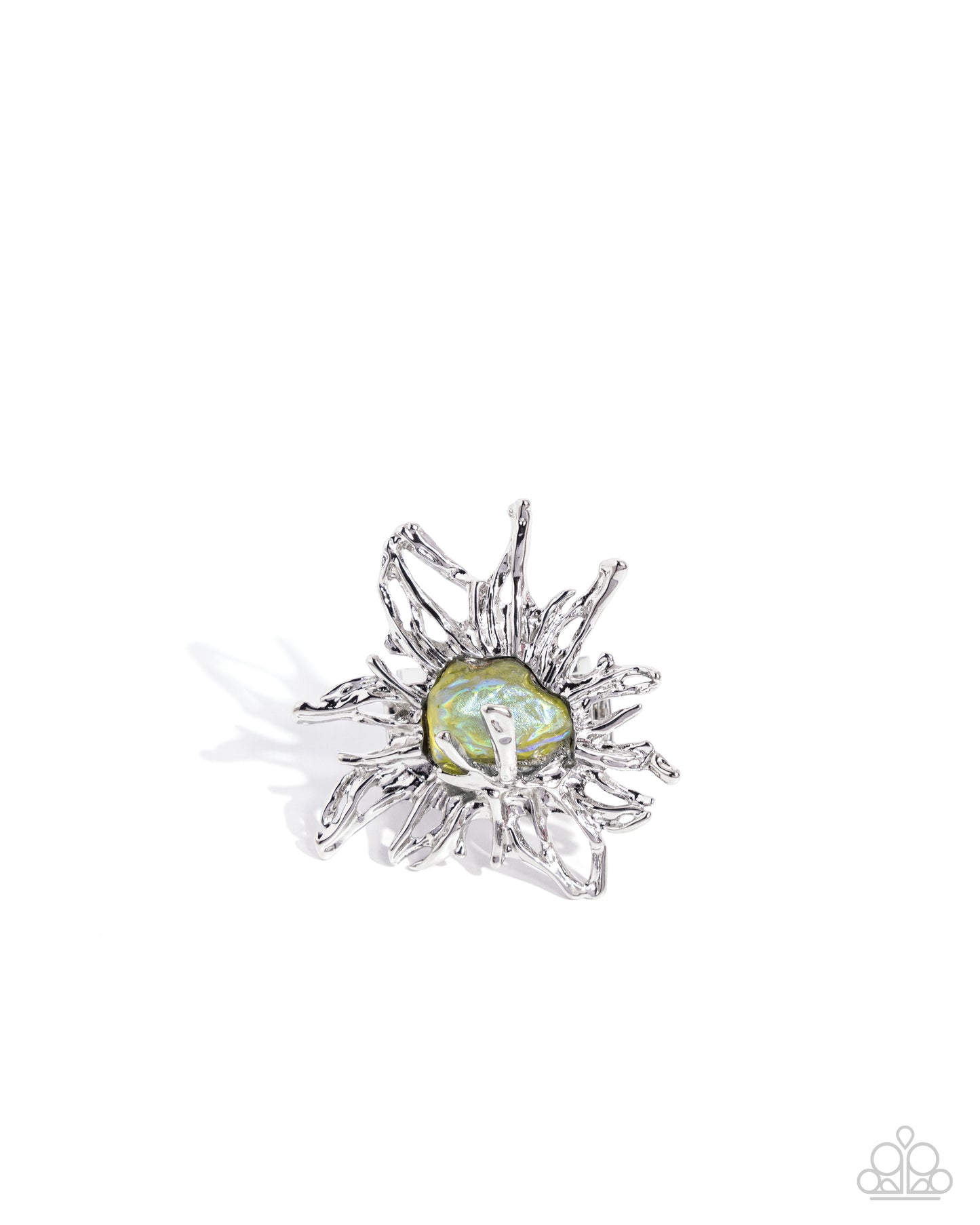 Artistic Movement - Green UV Splashed Abstract Sunburst Ring Paparazzi R0802