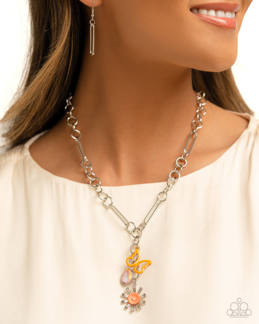 Aerial Adventure - Orange Butterfly Charm Necklace Paparazzi N2547