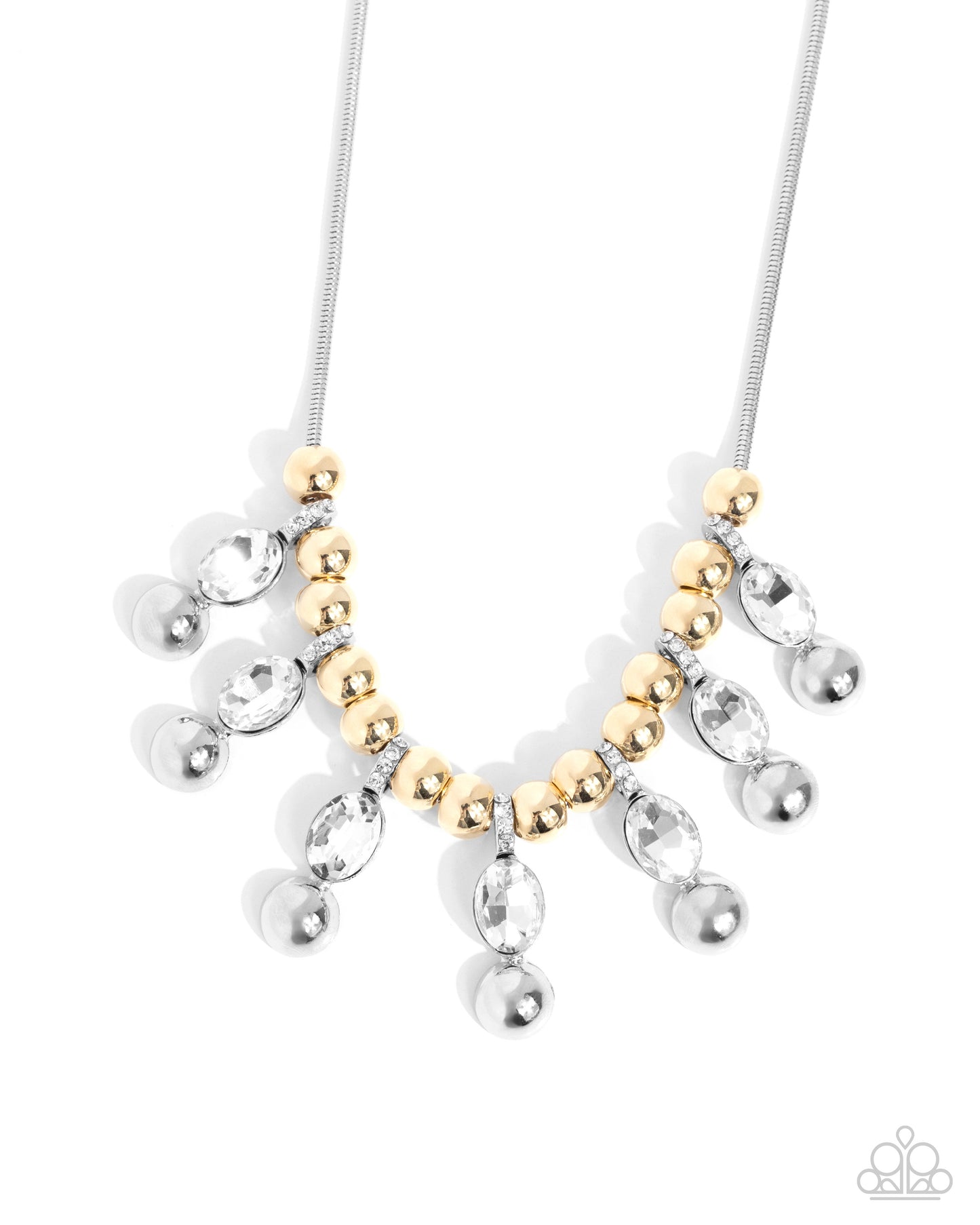 Just A Habit - White Gem, Silver & Gold Bead Necklace Paparazzi N3328