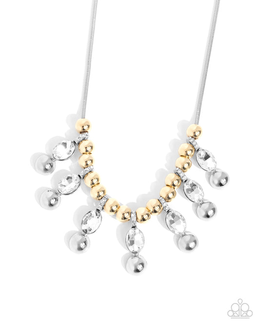 Just A Habit - White Gem, Silver & Gold Bead Necklace Paparazzi N3328