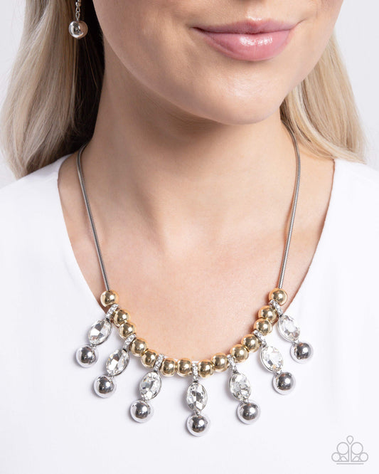 Just A Habit - White Gem, Silver & Gold Bead Necklace Paparazzi N3328