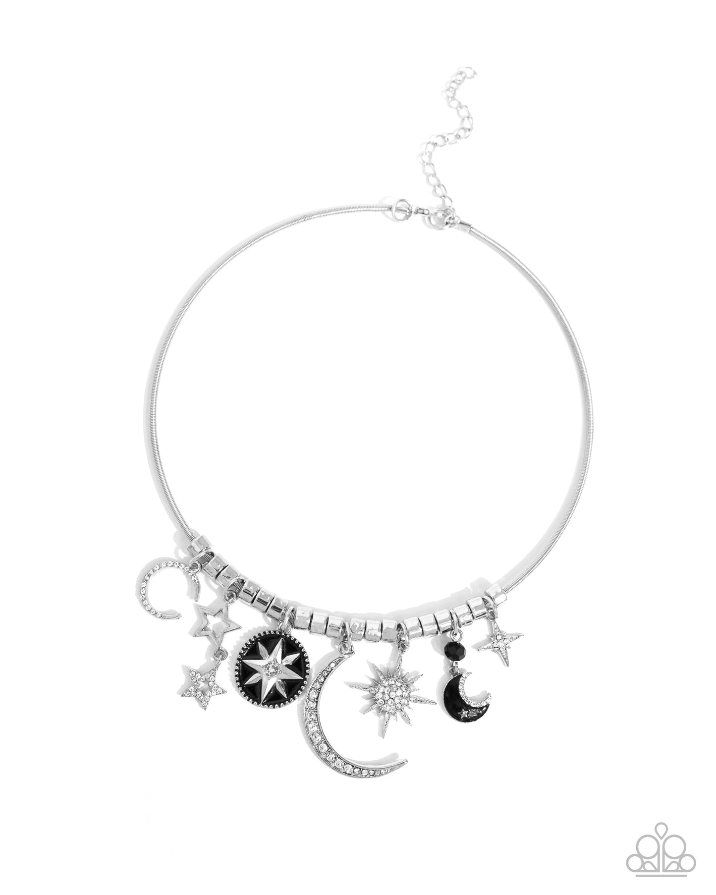 Celestial Ceremony - Black & Silver Celestial Charm Necklace Paparazzi N2464