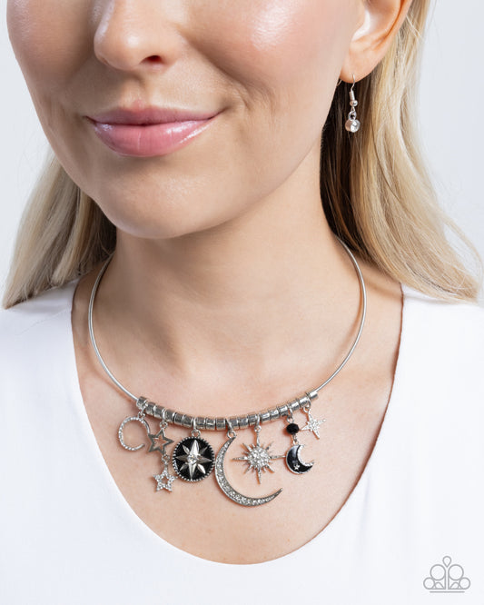 Celestial Ceremony - Black & Silver Celestial Charm Necklace Paparazzi N2464