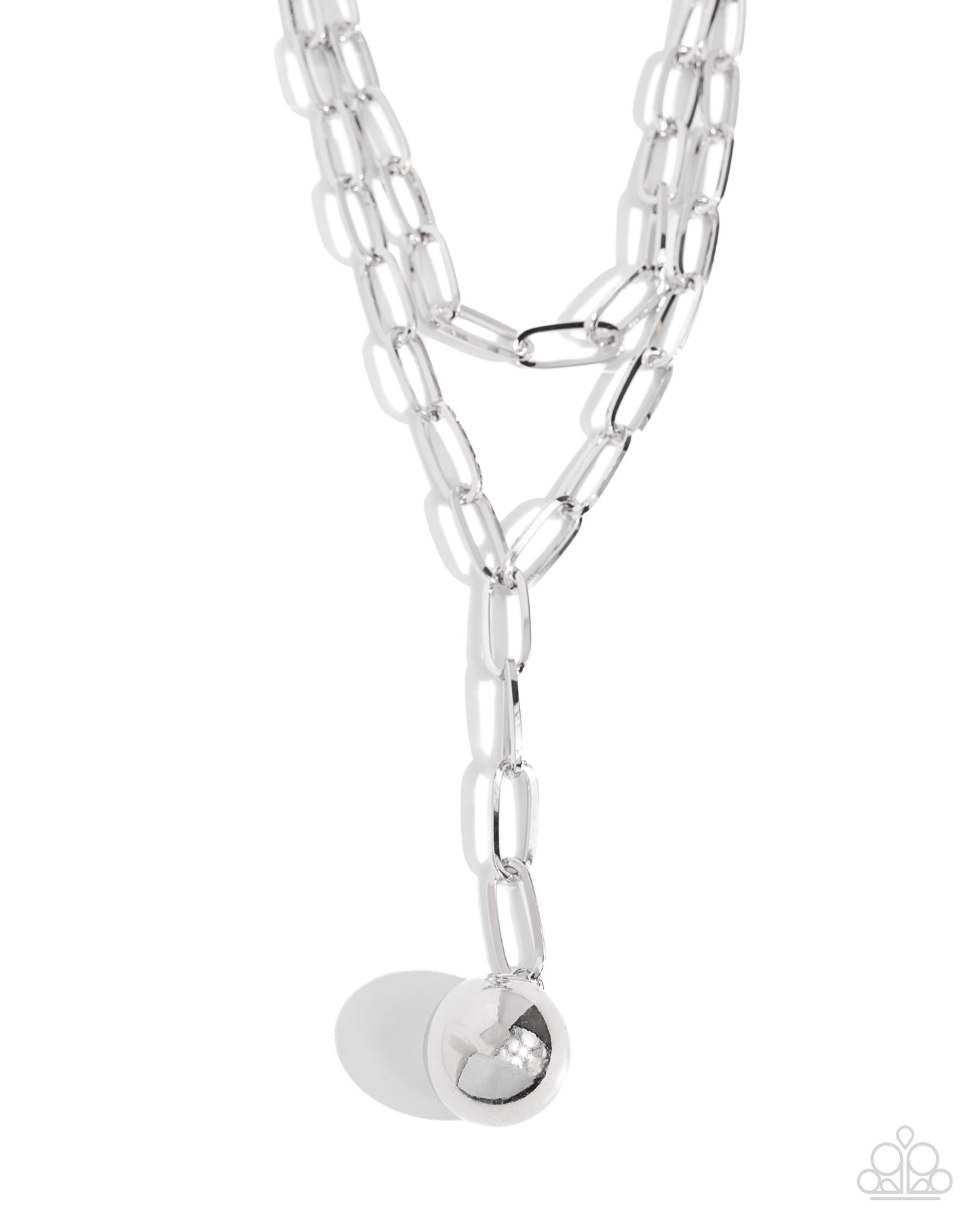 Balancing Ball - Silver Paperclip Layered Chain & Oversized Silver Ball Necklace Paparazzi N2554