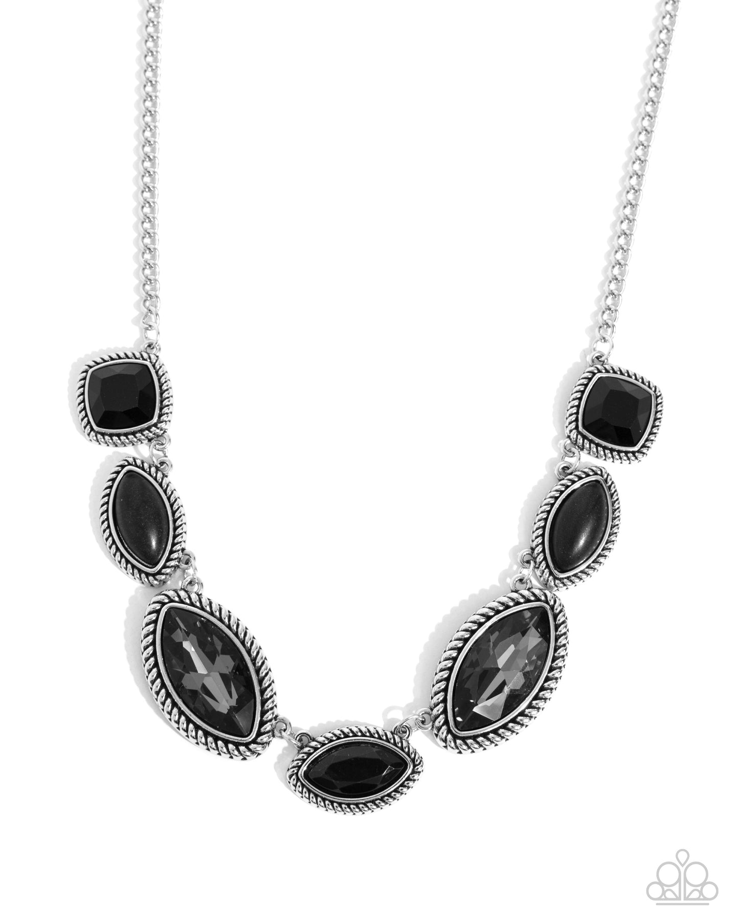 Regally Roped - Black Stone, Gem, Silver Rope Textured Necklace Paparazzi