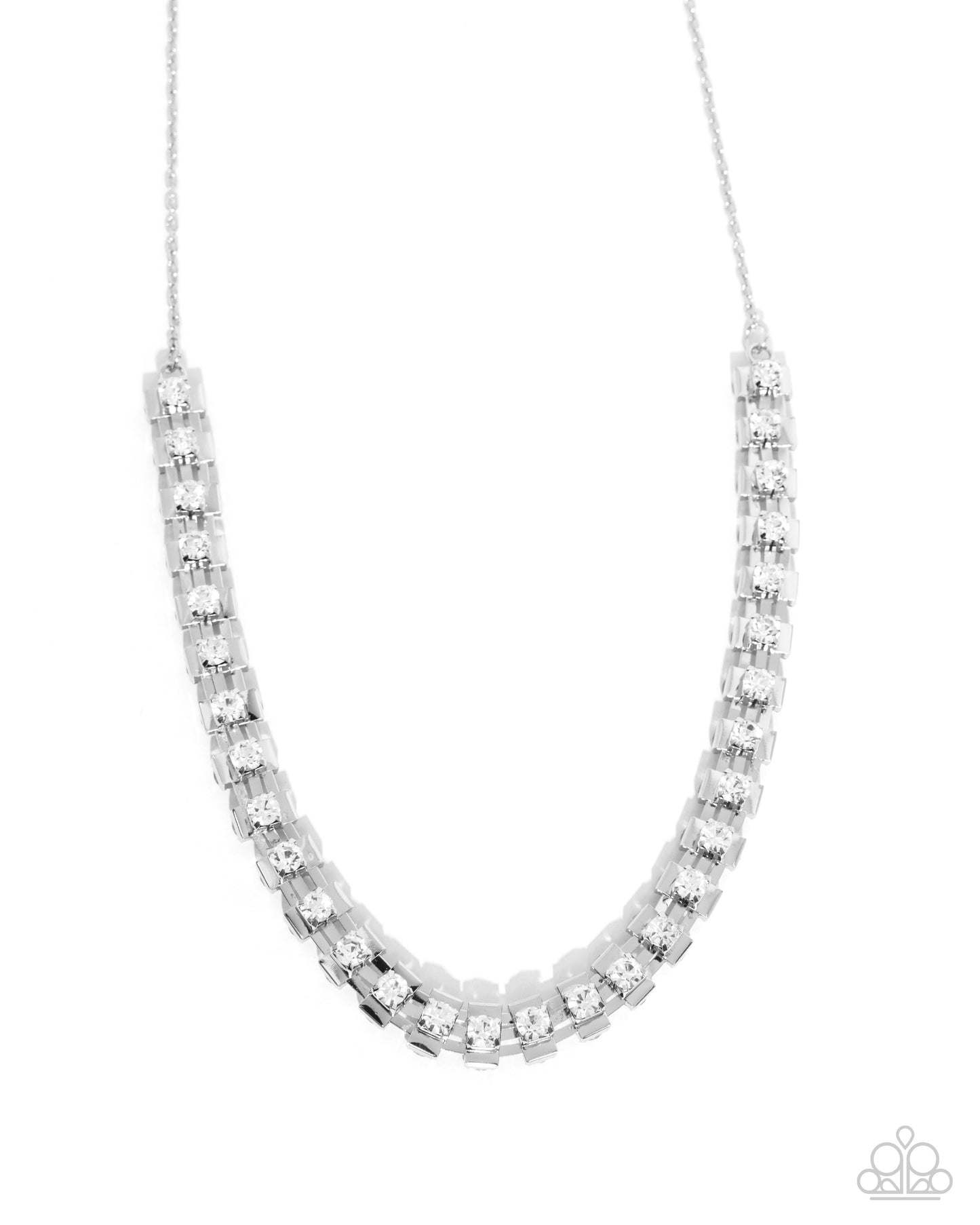 Linked Lady - White Double-Sided Gem Silver Necklace Paparazzi N3101