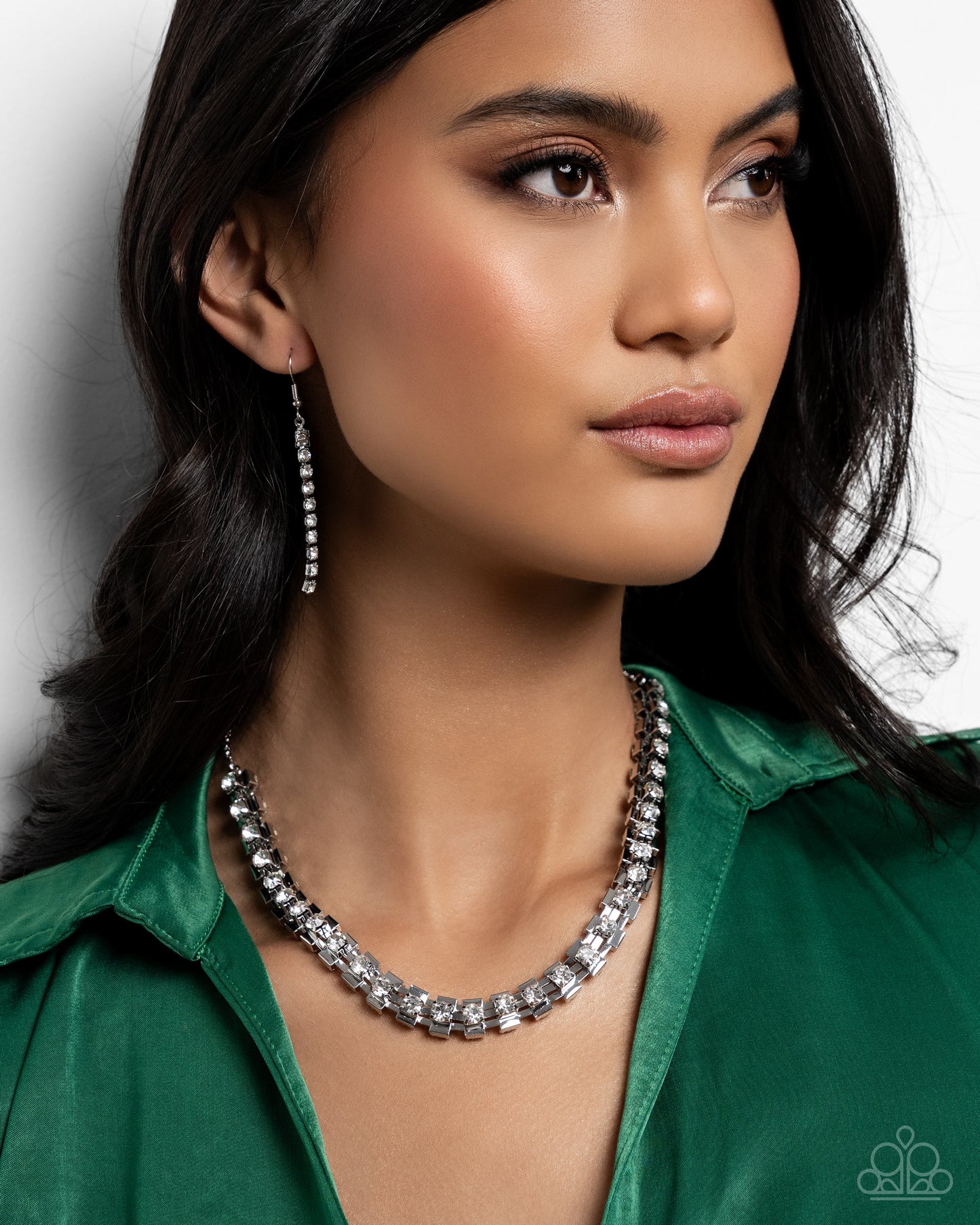 Linked Lady - White Double-Sided Gem Silver Necklace Paparazzi N3101
