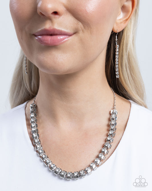 Linked Lady - White Double-Sided Gem Silver Necklace Paparazzi N3101