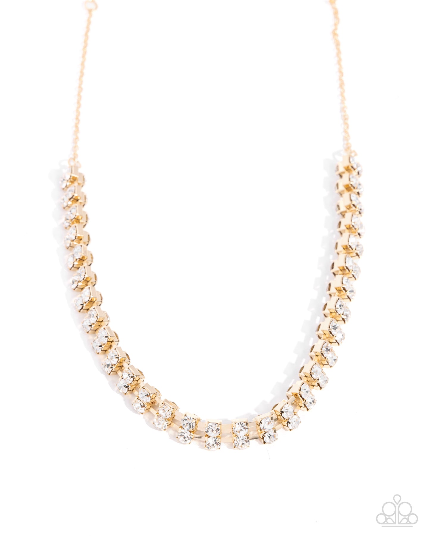 Linked Lady - Gold Fitting White Gem Glittery Necklace Paparazzi N2768