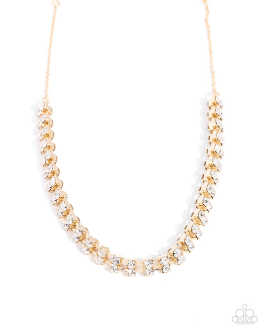 Linked Lady - Gold Fitting White Gem Glittery Necklace Paparazzi N2768
