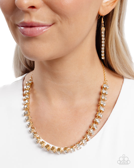 Linked Lady - Gold Fitting White Gem Glittery Necklace Paparazzi N2768