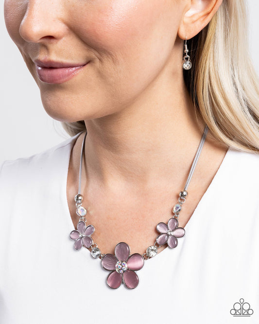 Cats Eye Calm - Pink Cat's Eye Stone, Iridescent & White Gem Necklace Paparazzi N3389
