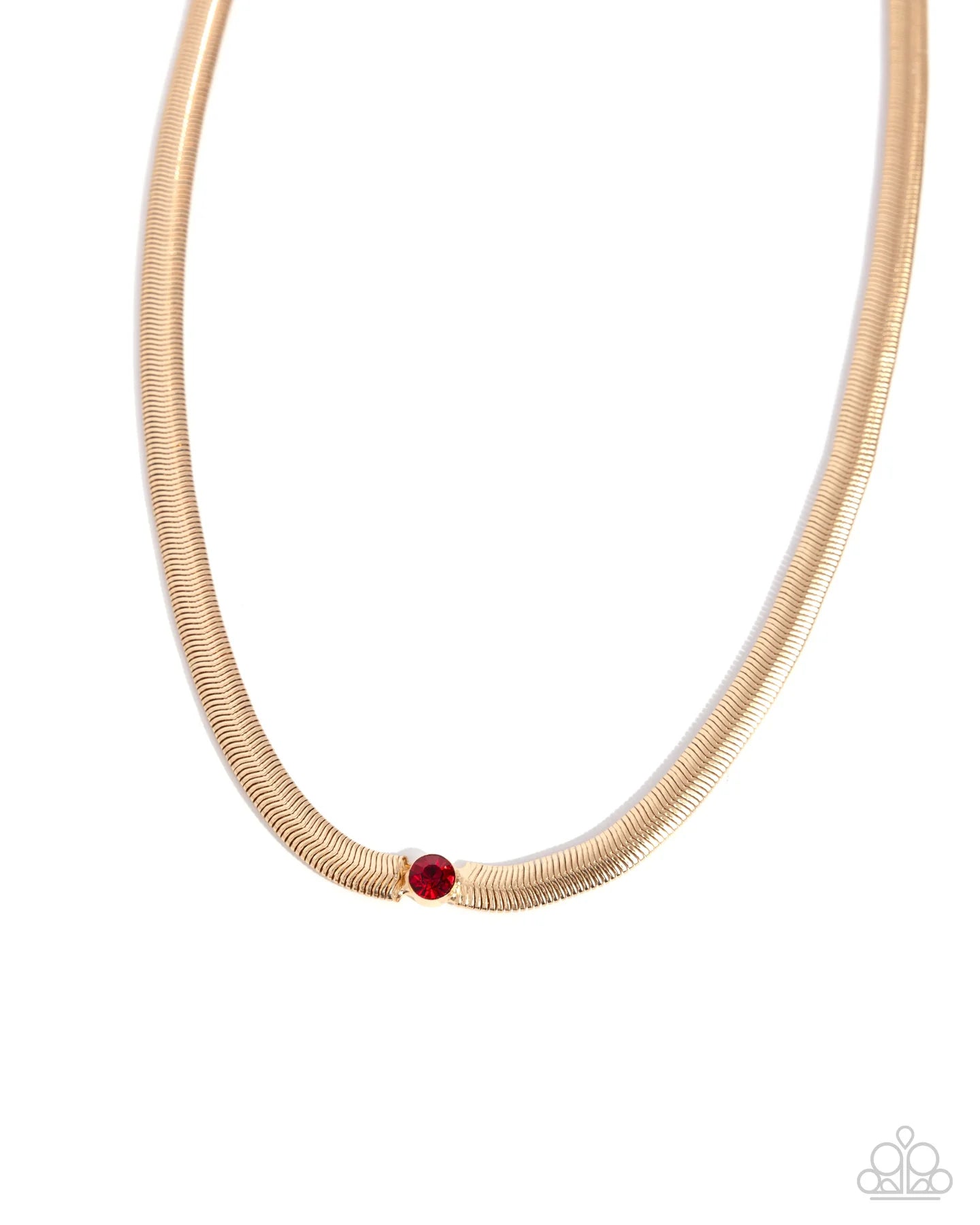 Stunning Solitaire - Red Rhinestone Gold Herringbone Chain Short Necklace Paparazzi N3411