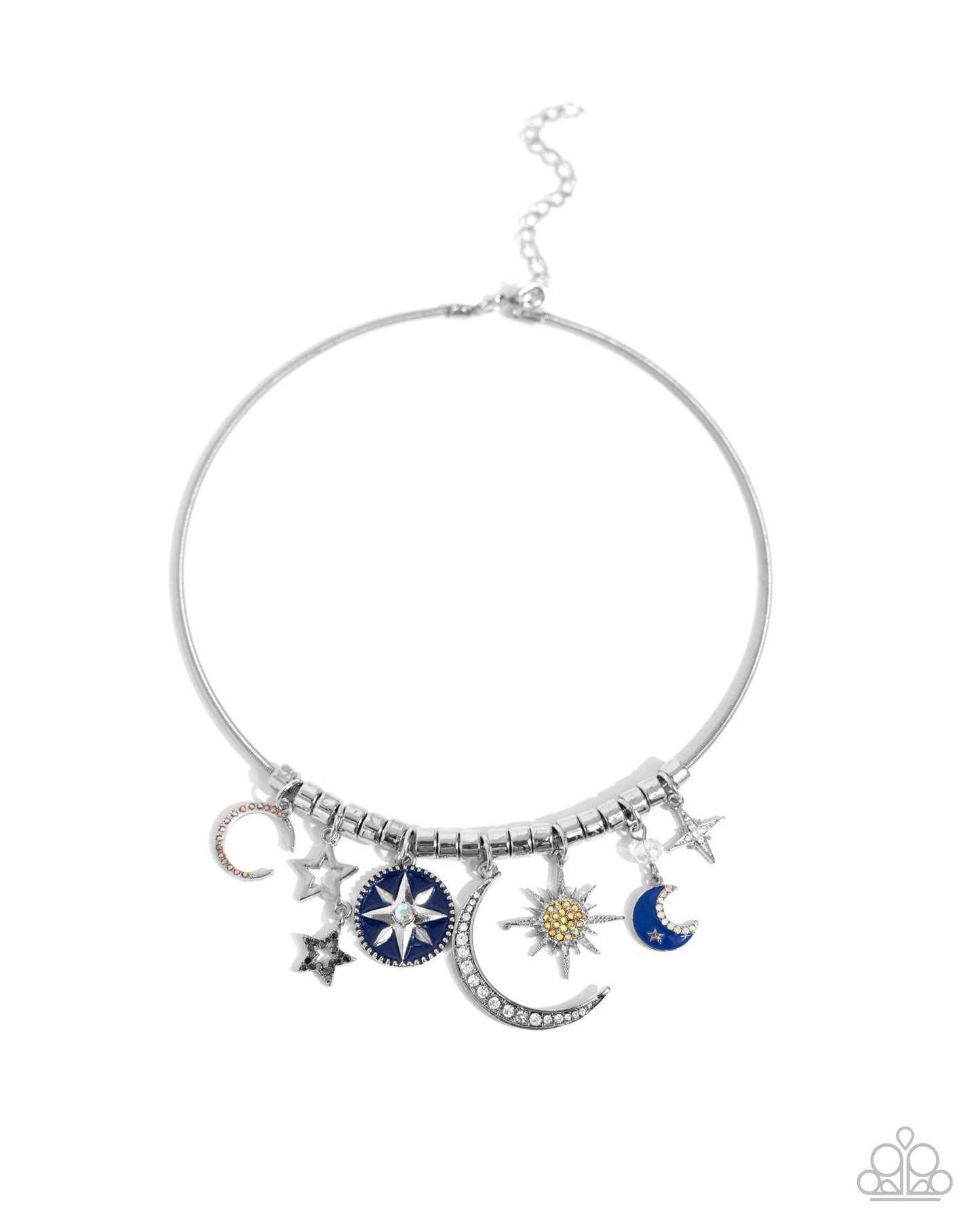 Celestial Ceremony - Multi Navy & Royal Blue Celestial Crescent Moon, Stars, Charm Necklace Paparazzi