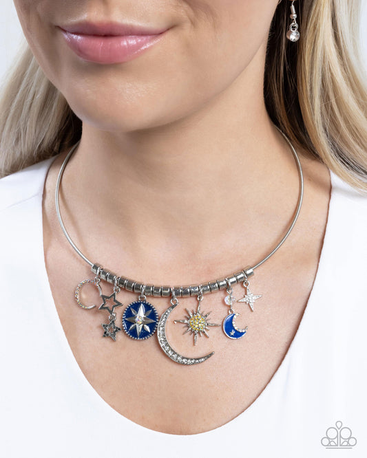 Celestial Ceremony - Multi Navy & Royal Blue Celestial Crescent Moon, Stars, Charm Necklace Paparazzi