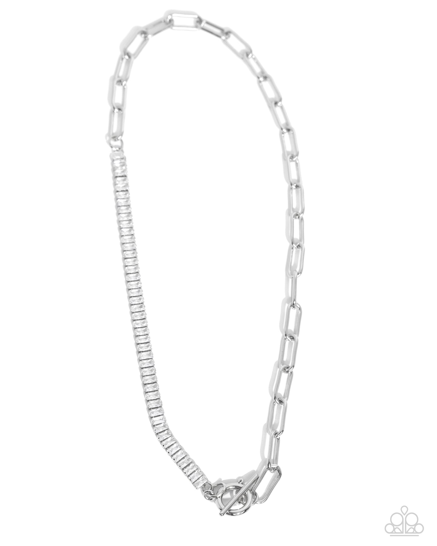 Mismatched Monarchy - White Gem & Paperclip Chain Necklace Paparazzi