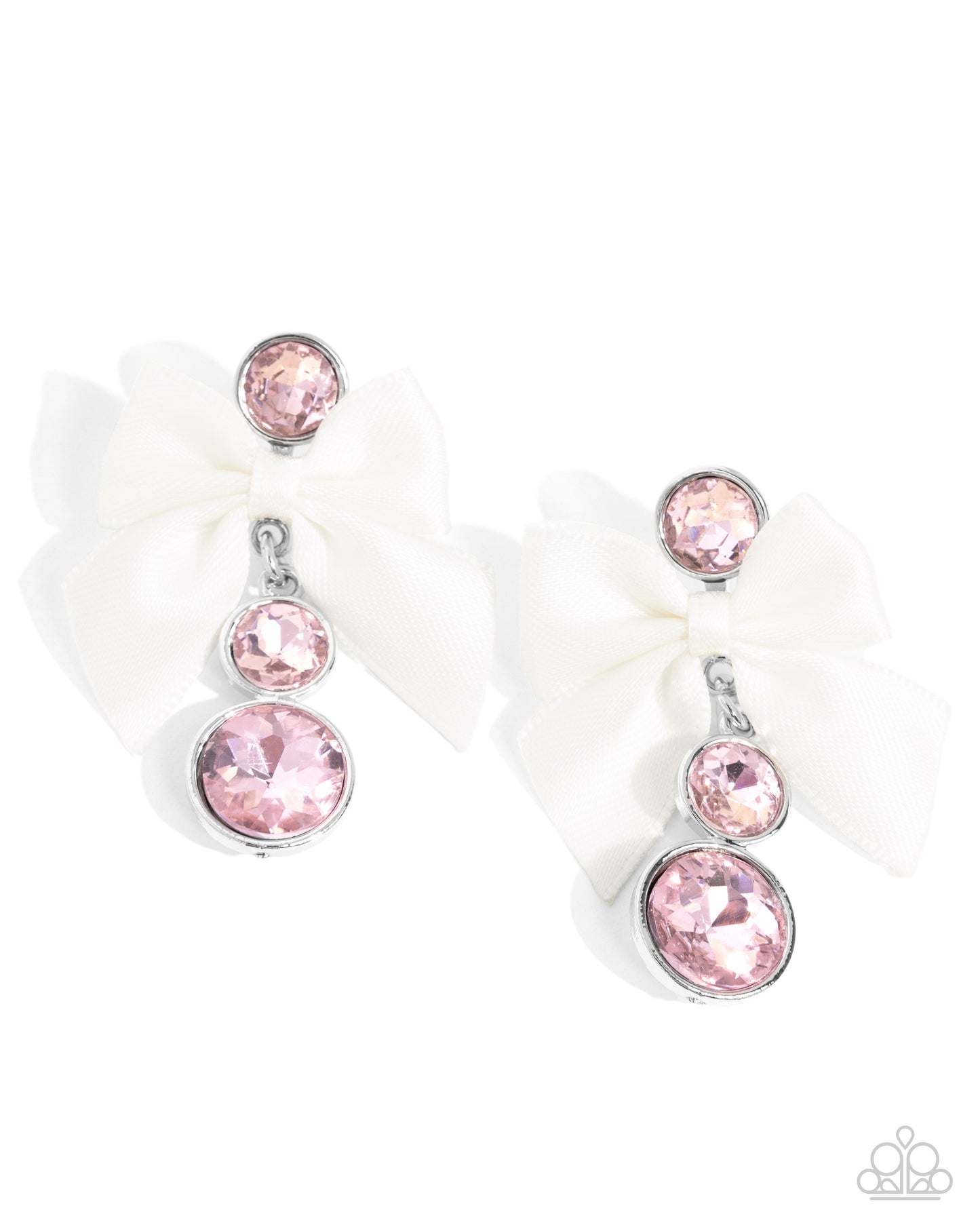 Genteel Glam - Pink Gem & Ivory Bow Earring Paparazzi E2059