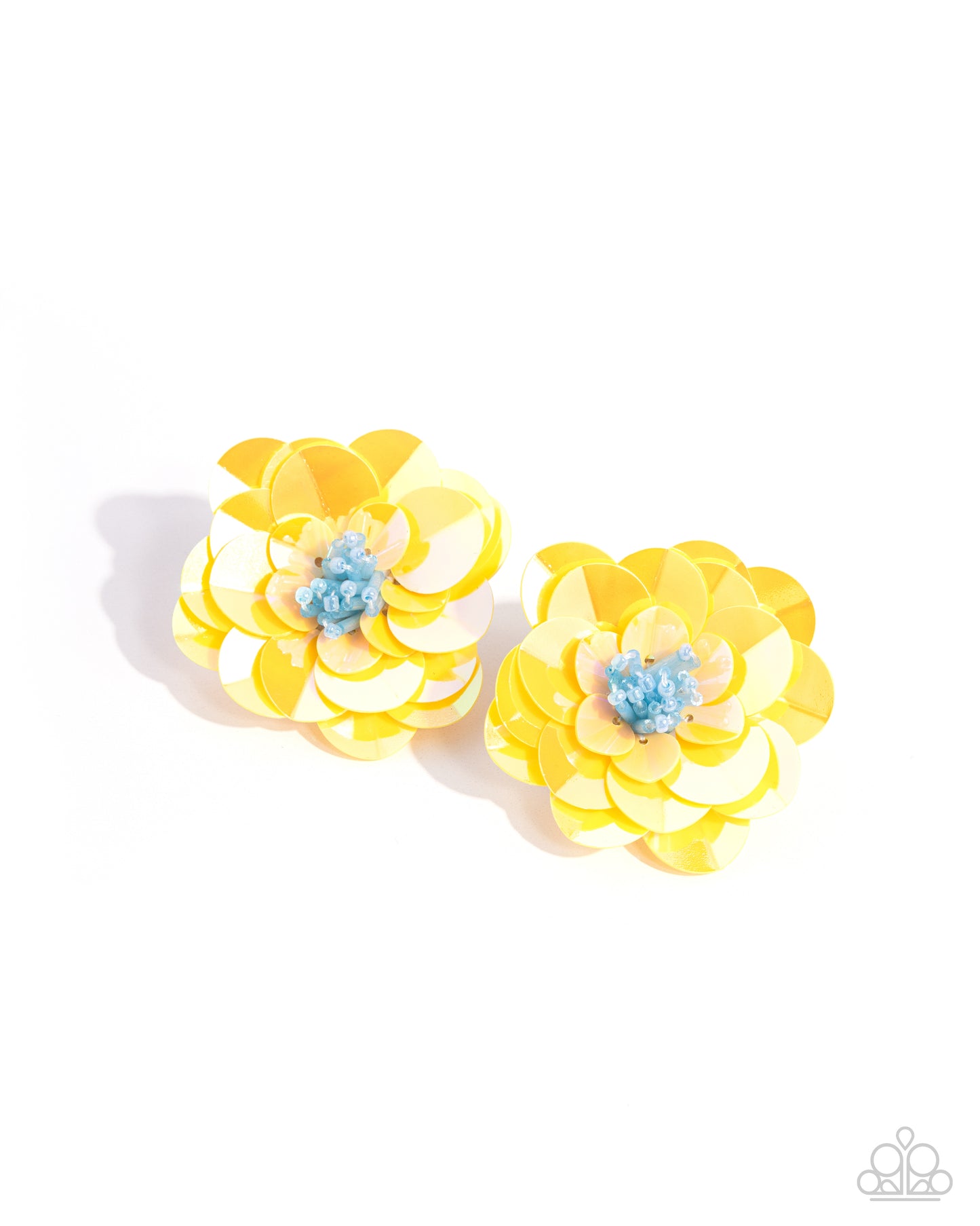 Floating Florals - Yellow Iridescent Acrylic Disc Flower Earring Paparazzi E2274