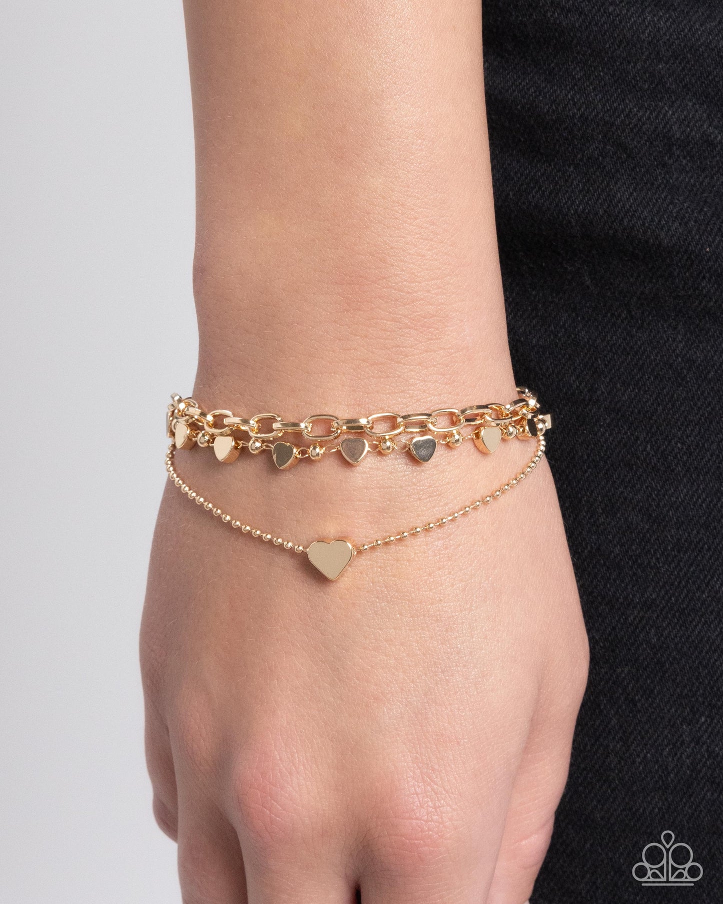 Endearing Ending - Gold Paperclip, Ball Chain & Heart Bracelet Paparazzi