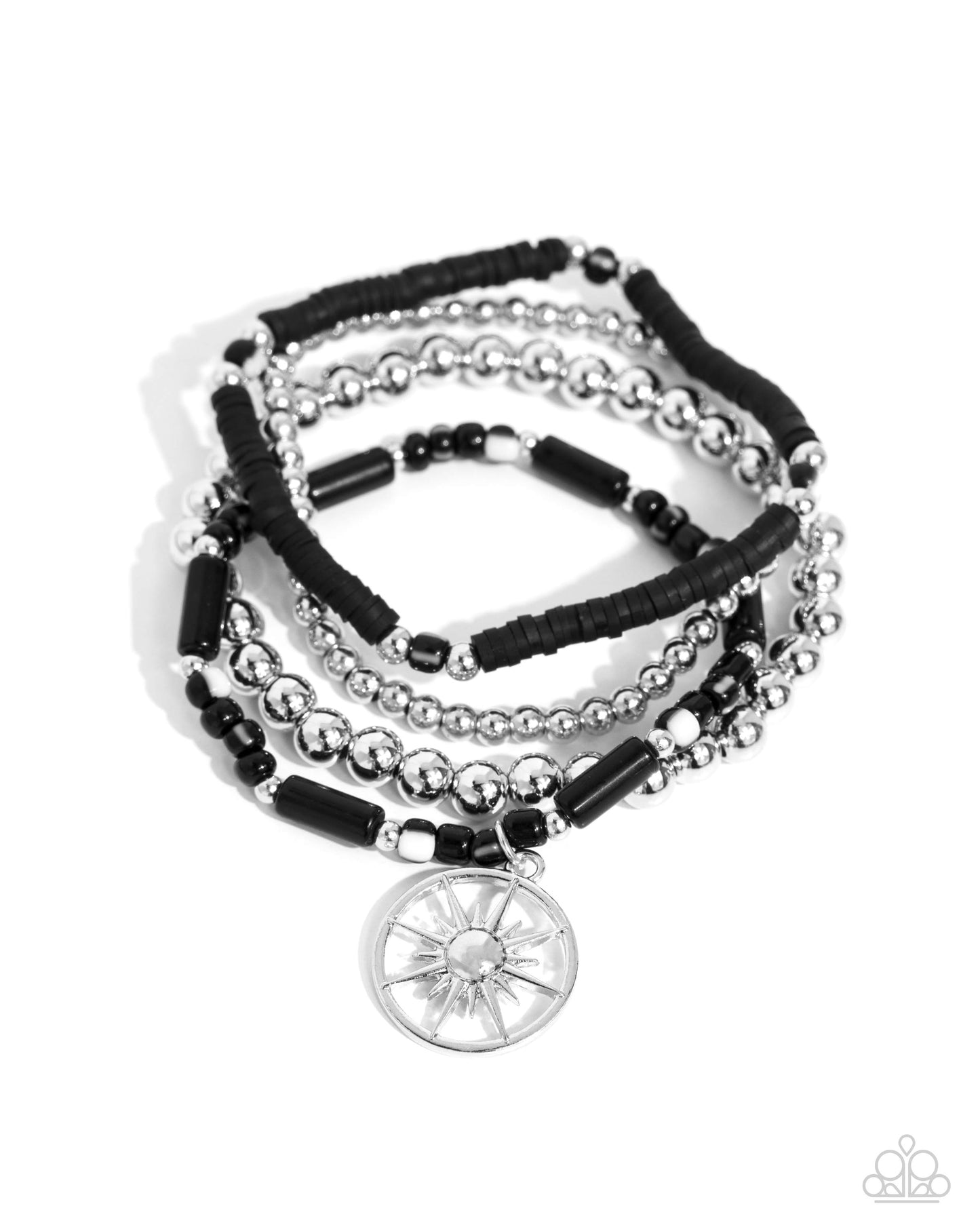 Nuanced Navigator - Black & White Bead Set Of 4 Stretch Bracelets Paparazzi B1628