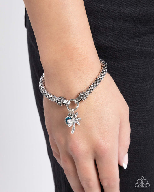 Palm Beach Bling - Blue Zircon Gem Silver Palm Tree Stretch Chain Bracelet Paparazzi