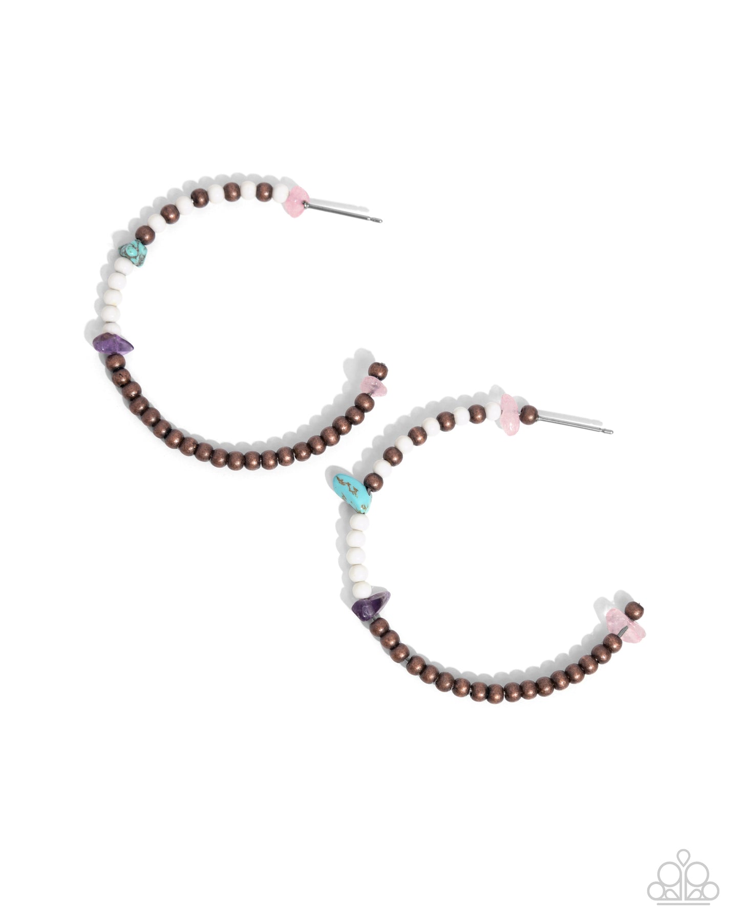 Pointed Promise - Copper Bead, Rose Quartz, Amethyst, Turquoise Stone Santa Fe Style 1 3/4 Inch Hoop Earring Paparazzi E2172