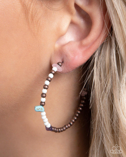 Pointed Promise - Copper Bead, Rose Quartz, Amethyst, Turquoise Stone Santa Fe Style 1 3/4 Inch Hoop Earring Paparazzi E2172