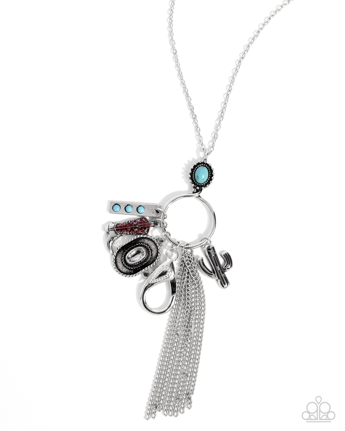 Hotshot Herdsman - Multi Santa Fe Style Shapes Cactus, Cowboy Hat, Boot, & Turquoise Stone Lanyard Necklace Paparazzi N2544