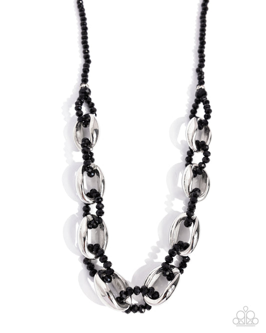 Flickering Fact - Black Defaced Bead Flicker & Flash Alternate With Bold Silver Ring Paparazzi N3323