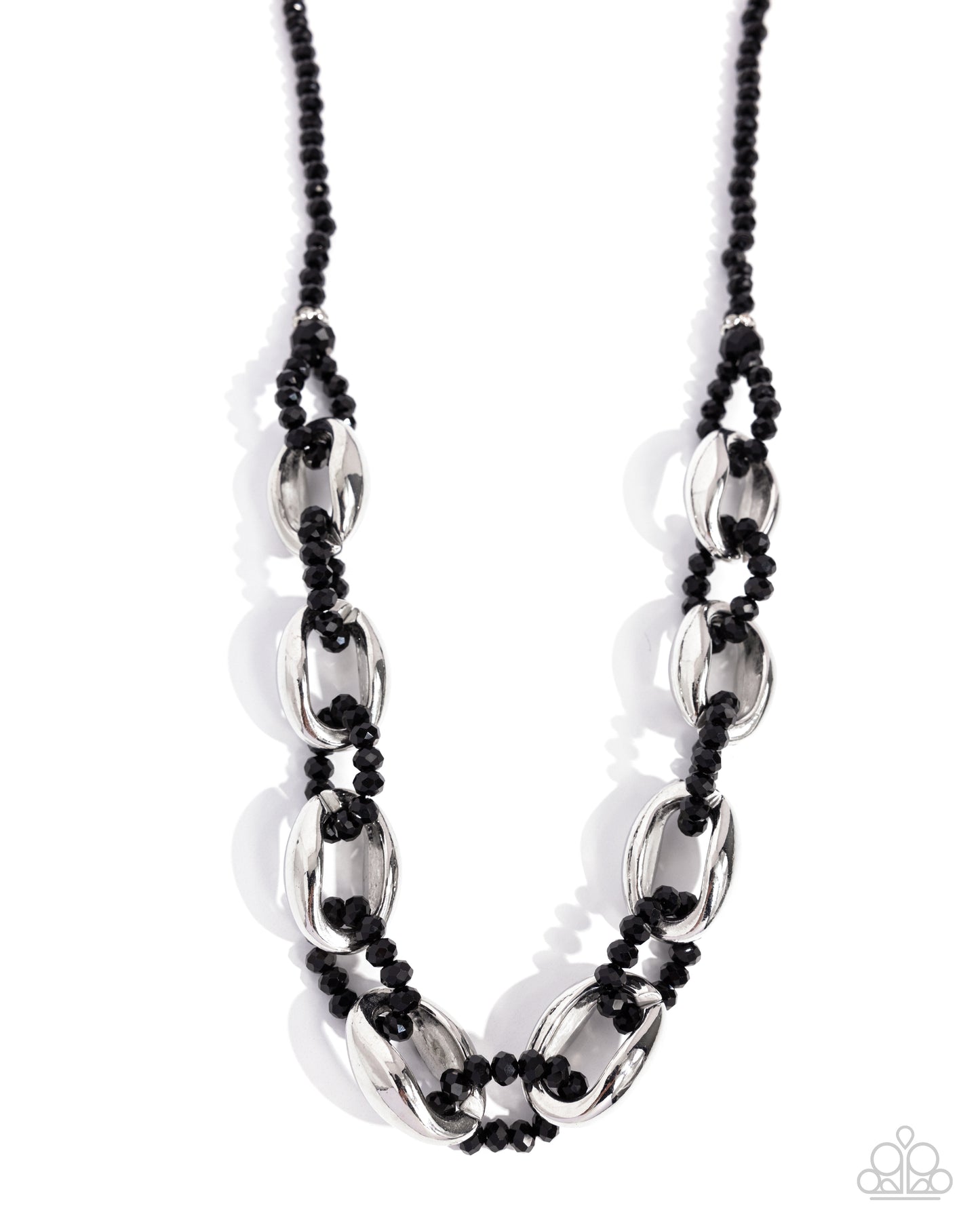 Flickering Fact - Black Defaced Bead Flicker & Flash Alternate With Bold Silver Ring Paparazzi