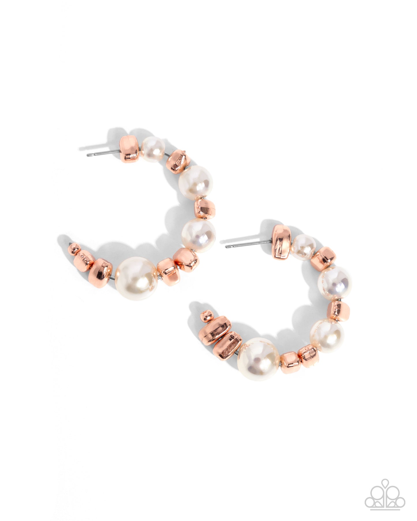 Playful Pearls - Copper Metallic Bead & Iridescent Coated Pearl 1 1/2 Inch Hoop Earring Paparazzi E2204