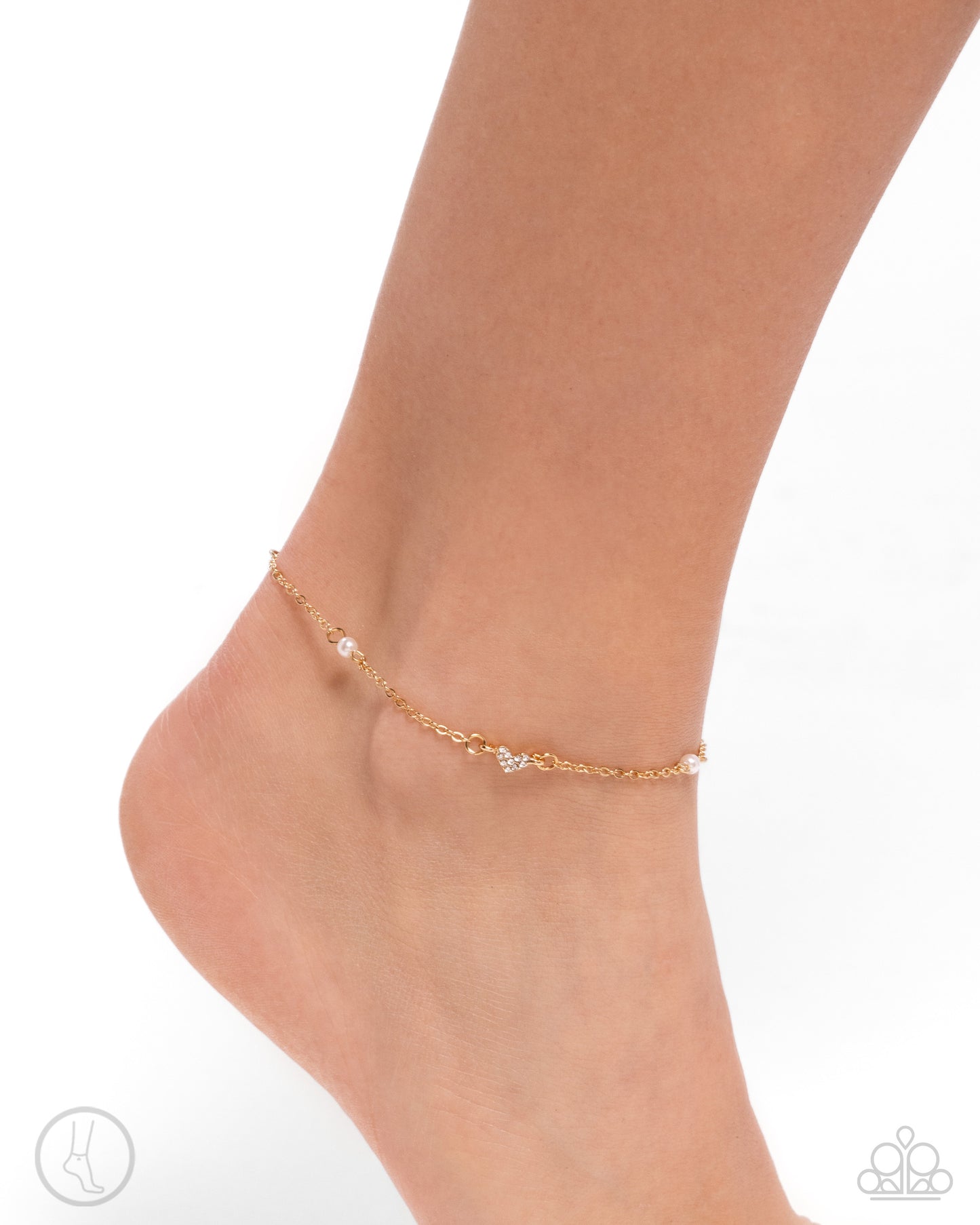 Ladylike Loop - Gold Chain & White Pearl Anklet Paparazzi B1625